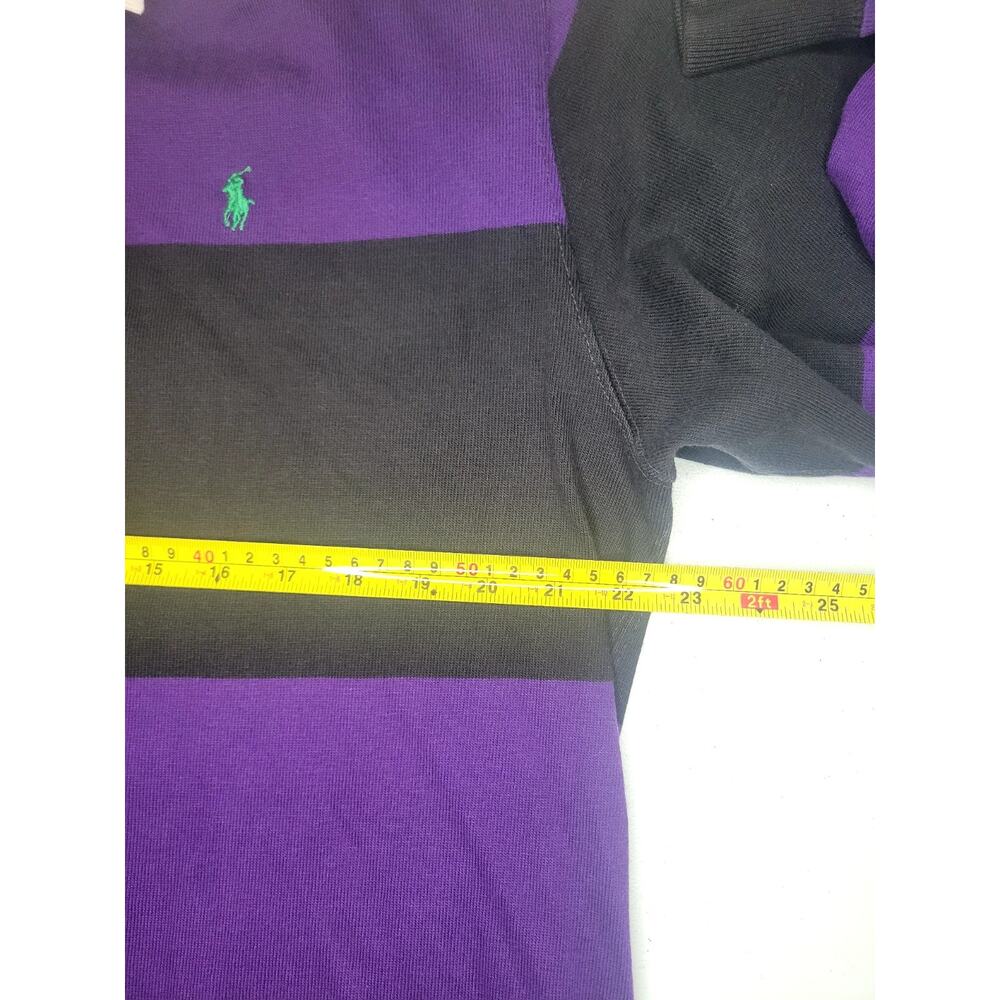 Vntg Polo By Ralph Lauren Polo Shirt Men L Purple Black Rugby Stripe Long Sleeve - Picture 9 of 12